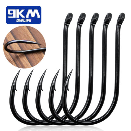 9km Fishing Hooks 50 100pcs Octopus Beak Hook Carp Fishing Jigging Hook Barbed Black High Carbon