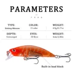 1pcs Minnow Fishing Lure 4 9g 6cm Wobbler Slow Sinking Artificial Plastic Hard Bait Crankbait For 3