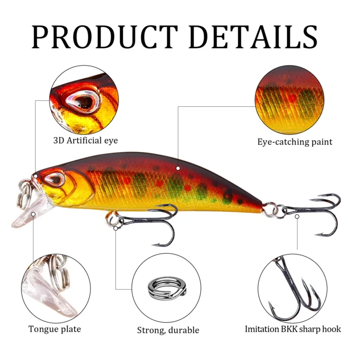 1pcs Minnow Fishing Lure 4 9g 6cm Wobbler Slow Sinking Artificial Plastic Hard Bait Crankbait For 4