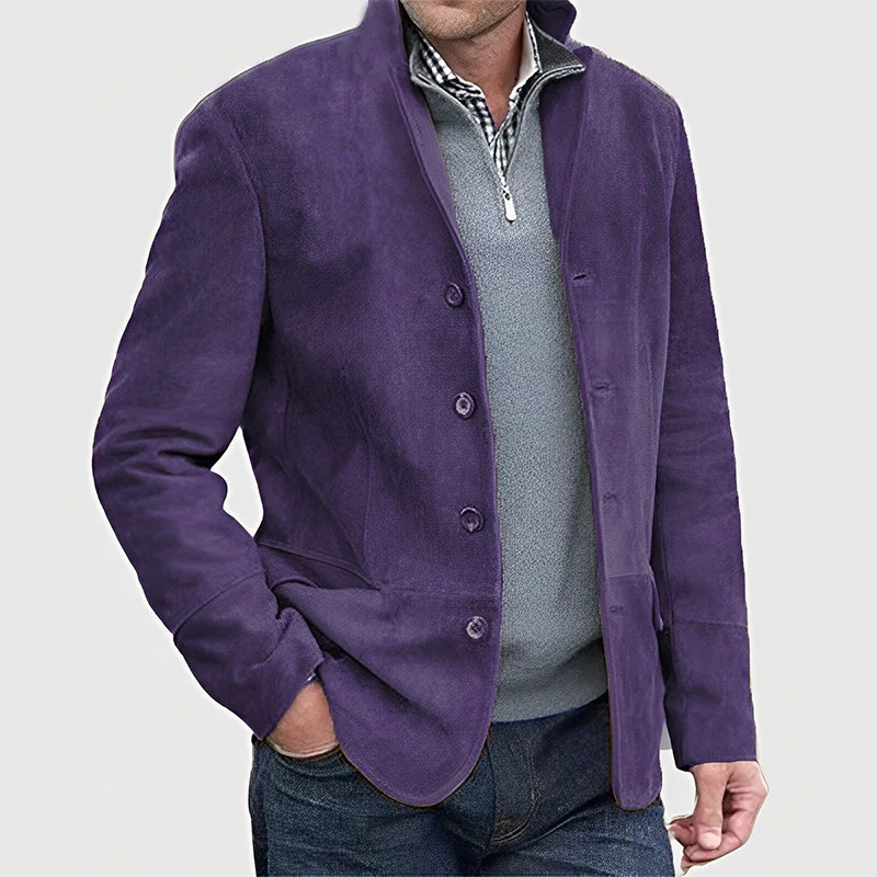 2024 Winter Men S Casual Luxury Jacket Vintage Long Sleeve Buttons Turn Down Collar Solid Color 2