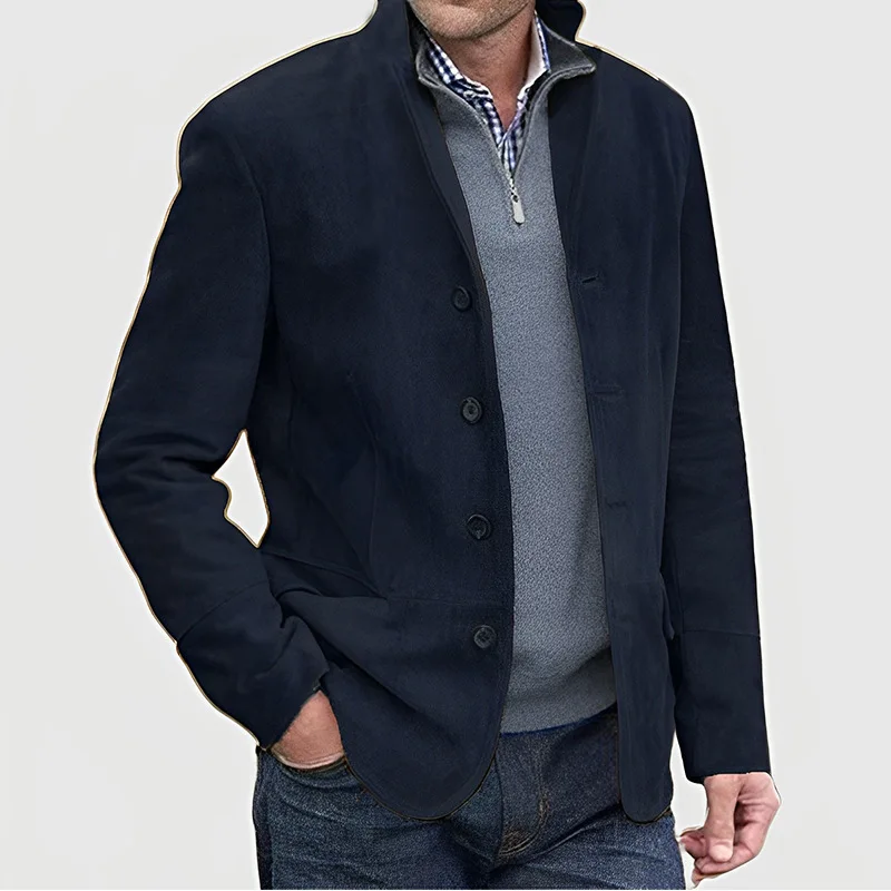 2024 Winter Men S Casual Luxury Jacket Vintage Long Sleeve Buttons Turn Down Collar Solid Color 3