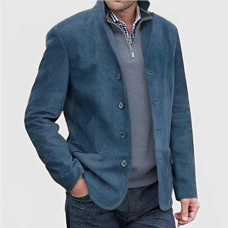 2024 Winter Men S Casual Luxury Jacket Vintage Long Sleeve Buttons Turn Down Collar Solid Color 4