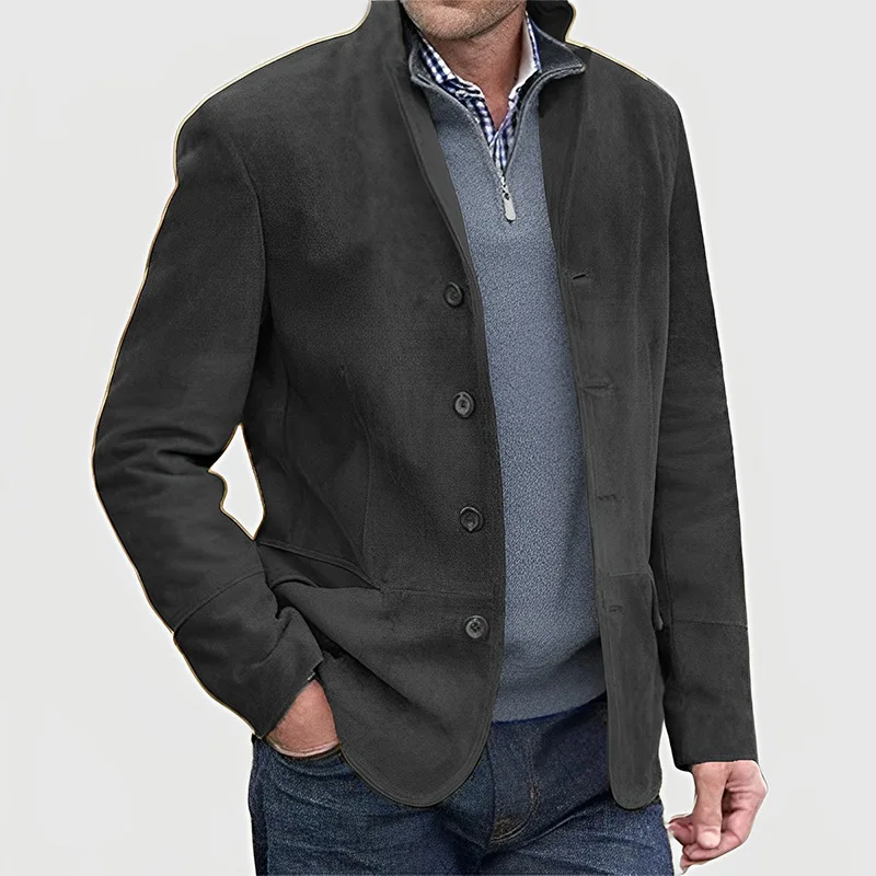 2024 Winter Men S Casual Luxury Jacket Vintage Long Sleeve Buttons Turn Down Collar Solid Color 5