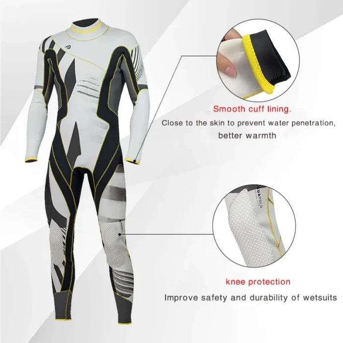 3mm Neoprene Men Wetsuit Swimming Surfing Scuba Diving Snorkeling Warm One Piece Long Sleeved Swimsuit Front 4