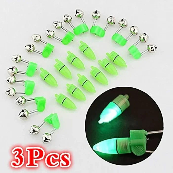 3pcs Fishing Led Flash Light Night Electronic Fishing Bite Alarm Finder Lamp Double Twin Bells Tip