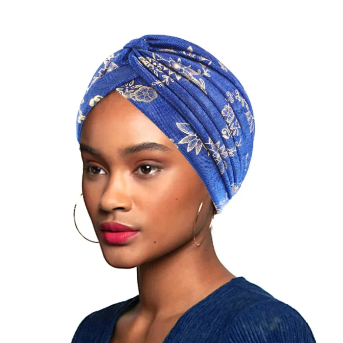 African Wind Bronzing Bright Silk Wrinkled Turban Hat Indian Hat Muslim Ethnic Cap Beanie Headwrap Hair