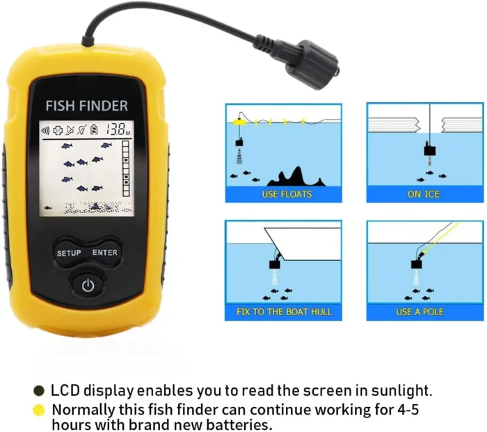 Alarm 100m Portable Sonar Fish Finders 45 Degrees Sonar Coverage Echo Sounder Alarm Transducer Lake Sea 2