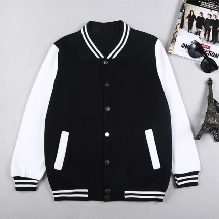 Black White Solid Color Jacket Loose Oversized Clothes Casual Men Baseball Clothes Personality Street Coat Warm 1