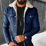 Denim Jacket Thickened Men Imitation Lamb Wool Solid Color Autumn Winter Warm Jacket Loose Comfortable Fashionable 2