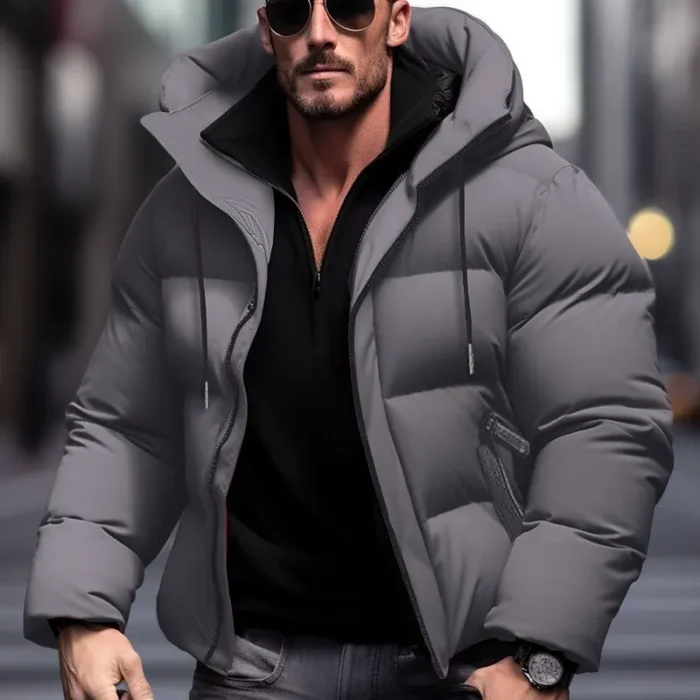 European And American Style Men S Velvet Thickened Hooded Cotton Jacket Strong Men Winter Gift Jacket 1