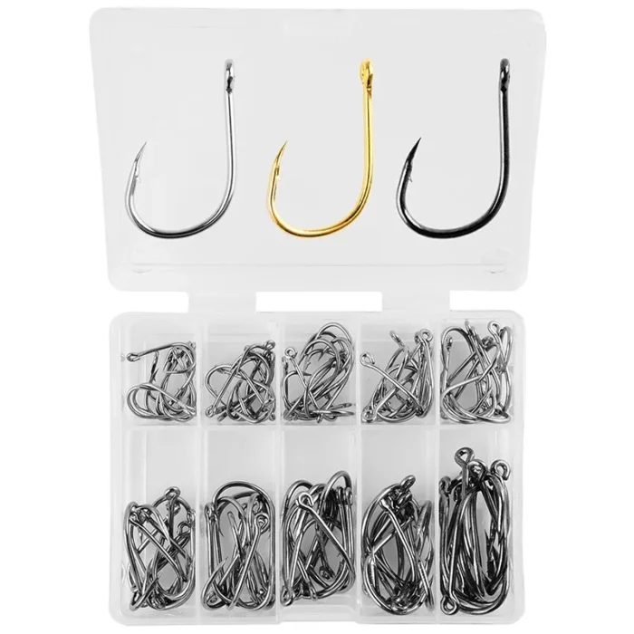 Fishing Hooks Set 100pcs Box 10 Series High Carbon Steel Single Circle Fishing Hook Fly Fishing 5