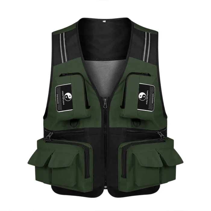 Fonoun Fishing Vest Detachable Multiple Pockets Breathable Grid Mesh Comfortable Wear Resisting With Reflective Stripe Ff63 1