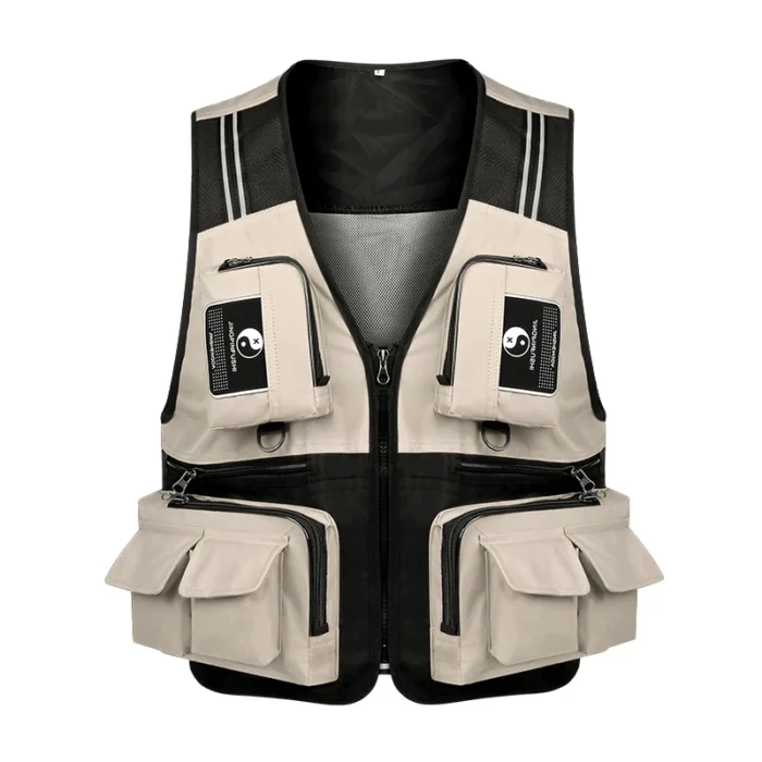 Fonoun Fishing Vest Detachable Multiple Pockets Breathable Grid Mesh Comfortable Wear Resisting With Reflective Stripe Ff63 2