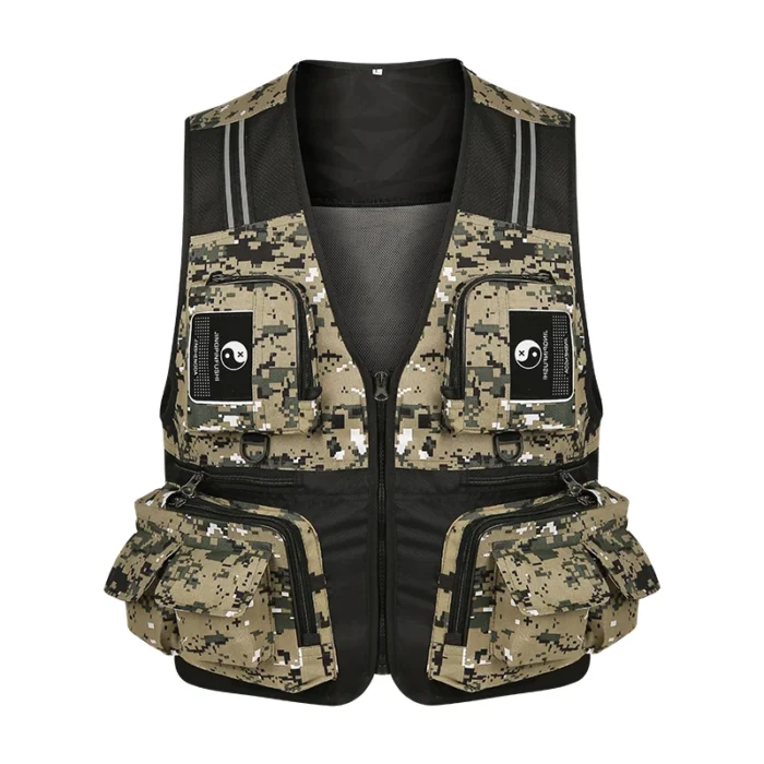 Fonoun Fishing Vest Detachable Multiple Pockets Breathable Grid Mesh Comfortable Wear Resisting With Reflective Stripe Ff63 3