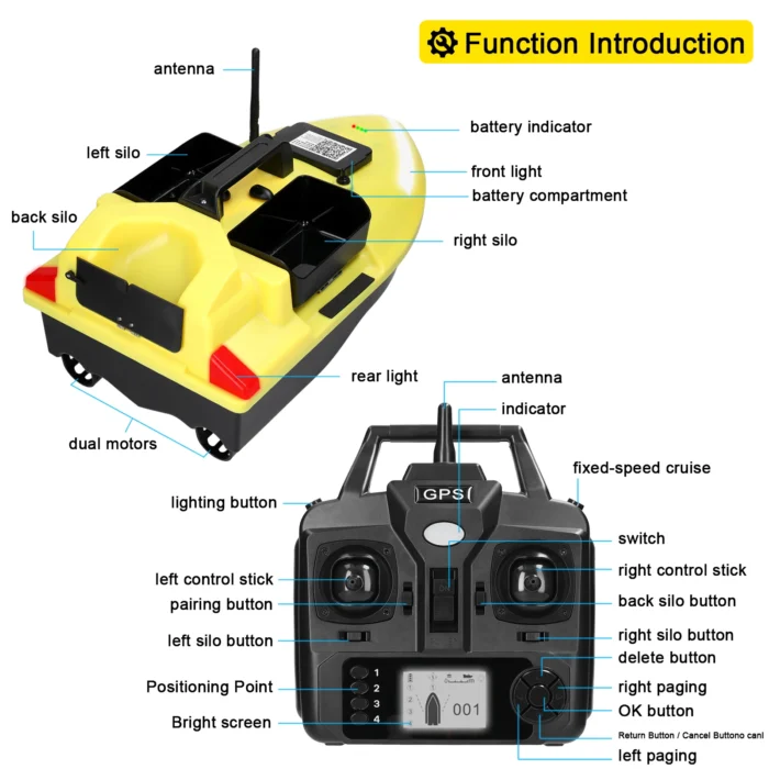 Gps Fishing Bait Boat 500m Remote Control Bait Boat Dual Motor Fish Finder 2kg Loading Support 5