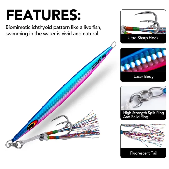 Goture 80g 160g 200g Jig Fishing Lure Set Fast Sinking Jigging Lure Double Hooks High Quality 1