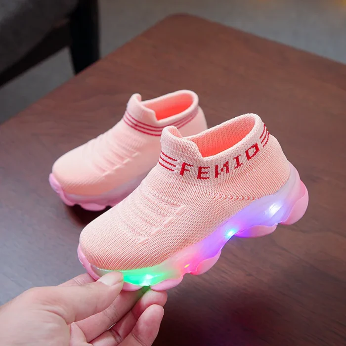 Kids Sneakers Children Baby Girls Boys Letter Mesh Led Luminous Socks Sport Run Sneakers Shoes Sapato 4