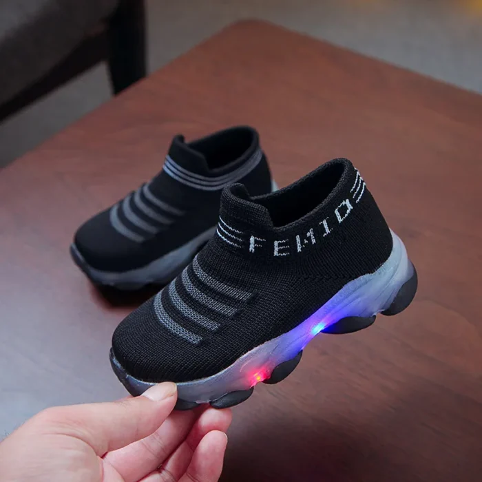 Kids Sneakers Children Baby Girls Boys Letter Mesh Led Luminous Socks Sport Run Sneakers Shoes Sapato 5