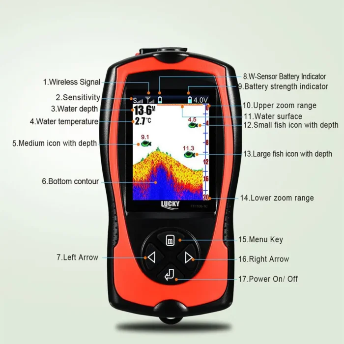 Lucky Rechargeable Fish Finder Ff1108 1cwla Ct Wireless Sonar Sensor Fishing Finder Color Display Max 45m 3