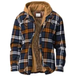 Men Quilted Lined Button Down Plaid Shirt Add Velvet To Keep Warm Jackets With Hood