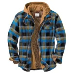 Men Quilted Lined Button Down Plaid Shirt Add Velvet To Keep Warm Jackets With Hood 2