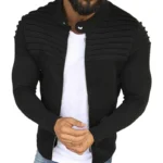 Men S Collar Jackets Black Lightweight Sweatshirts Full Zip Up Neck Long Sleeve Tops With Pocket 1