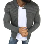 Men S Collar Jackets Black Lightweight Sweatshirts Full Zip Up Neck Long Sleeve Tops With Pocket 2