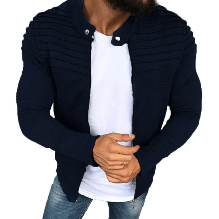 Men S Collar Jackets Black Lightweight Sweatshirts Full Zip Up Neck Long Sleeve Tops With Pocket 3