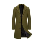 Men S Woolen Coat Jacket Long Cotton Casual Windbreaker Single Breasted Lapel Overcoat Plus Size Fashion 1