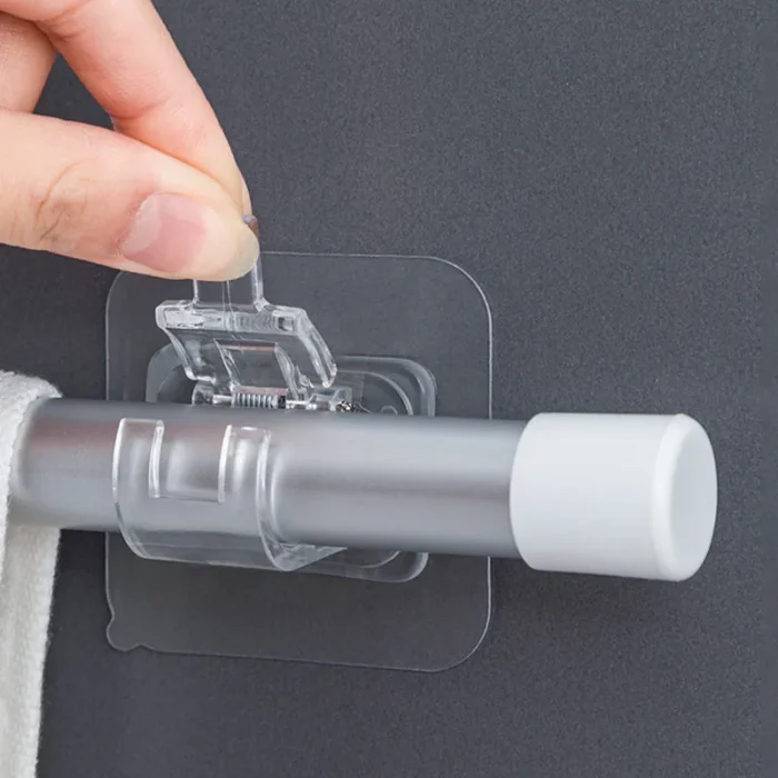 Nail Free Adjustable Curtain Rod Holder Clamp Hooks Rod Bracket Holders Adhesive Wall Curtain Fixed Clip 1