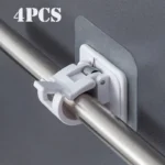 Nail Free Adjustable Curtain Rod Holder Clamp Hooks Rod Bracket Holders Adhesive Wall Curtain Fixed Clip