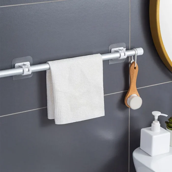 Nail Free Adjustable Curtain Rod Holder Clamp Hooks Rod Bracket Holders Adhesive Wall Curtain Fixed Clip 3