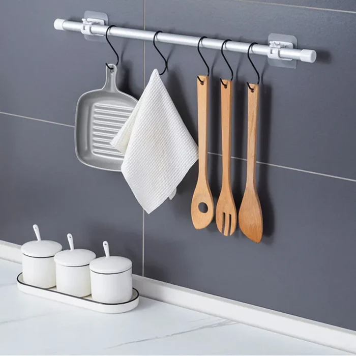 Nail Free Adjustable Curtain Rod Holder Clamp Hooks Rod Bracket Holders Adhesive Wall Curtain Fixed Clip 4