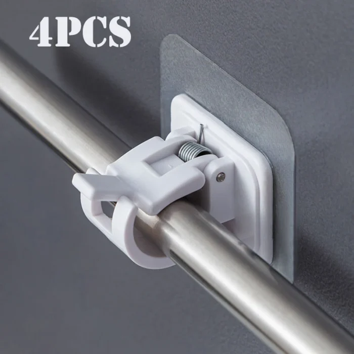 Nail Free Adjustable Curtain Rod Holder Clamp Hooks Rod Bracket Holders Adhesive Wall Curtain Fixed Clip