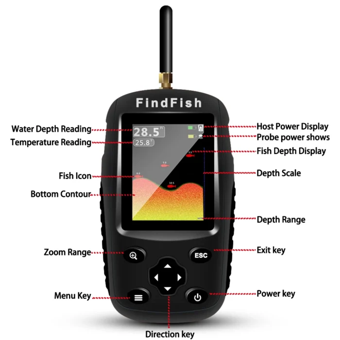 Portable Sonar Fish Finder Boat Depth Fishing Fish Finders Waterproof Handheld Wireless Fishing Finder Kayak Transducer 2