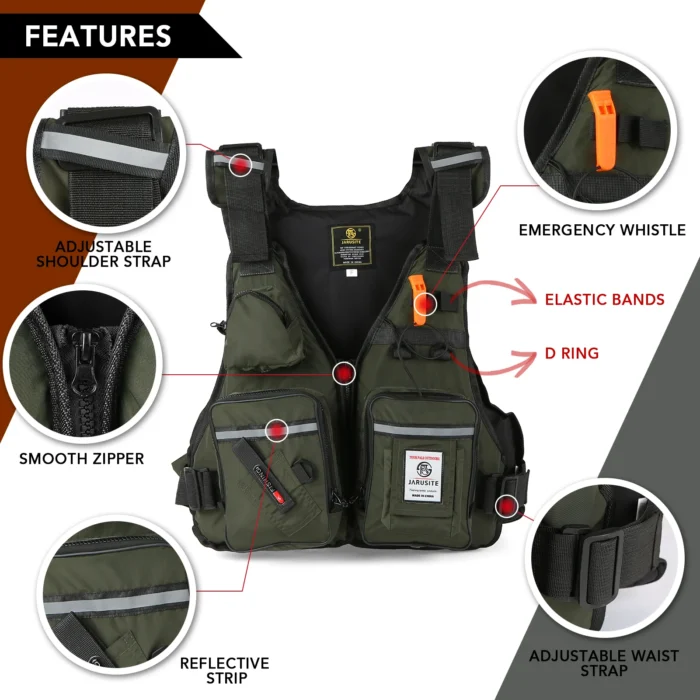 Pro Fly Fishing Life Jacket Buoyancy Vest Multi Pockets With Water Bottle Holder For Kayaking Sailing 2