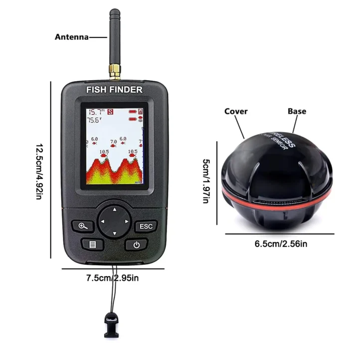 Sonar Kayak Transducer Depth Finder Portable Wireless Fishing Lure Echo Sounder Handheld 45m 147ft 125khz For 5