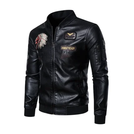 Spring And Autumn Leather Jacket Men S Casual Motorcycle Leather Jacket Indian Embroidery Biker Jacket M