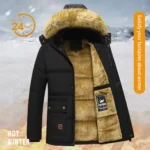 Thickened Plush Men Winter Coat Plush Solid Color Hooded Men Padded Cotton Coat Outdoor Wool Liner 1