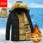 Thickened Plush Men Winter Coat Plush Solid Color Hooded Men Padded Cotton Coat Outdoor Wool Liner