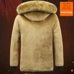 Thickened Plush Men Winter Coat Plush Solid Color Hooded Men Padded Cotton Coat Outdoor Wool Liner 2