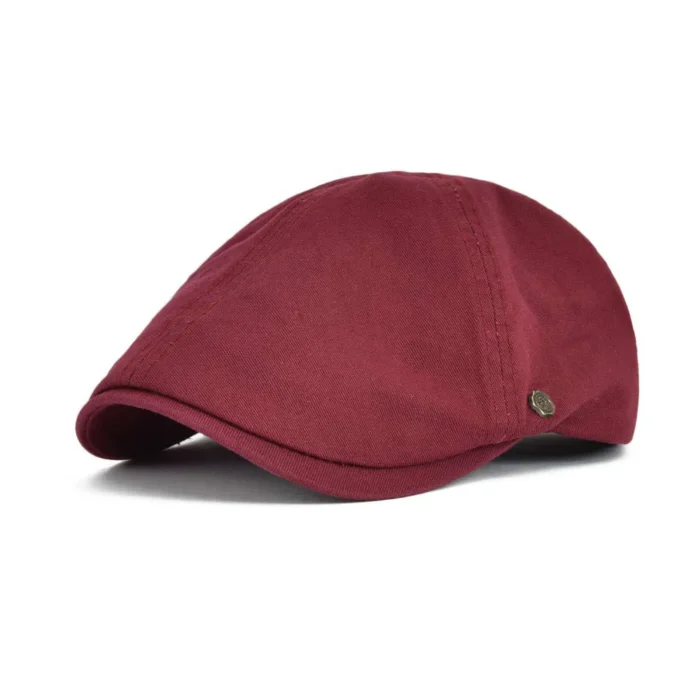 Voboom Red Summer Cotton Flat Cap Ivy Caps Men Women Burgundy Newsboy Cabbie Driver Solid Color