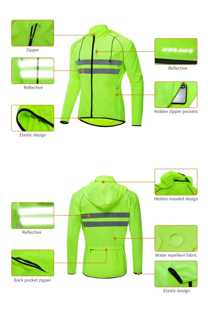 Wosawe Ultralight Men S Cycling Windbreaker Reflective Jacket Windproof Water Resistant Mtb Road Bicycle Long Jersey 4