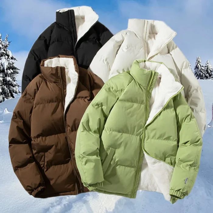 Winter New Thicken Warm Coldproof Jacket Men Solid Loose Winter Coats Stand Collar Fleece Puffer Parkas