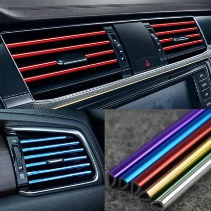 10 Pcs 20cm Car Air Conditioner Vent Outlet Trim Strip U Shape Chrome Pvc Colorful Shiny.webp