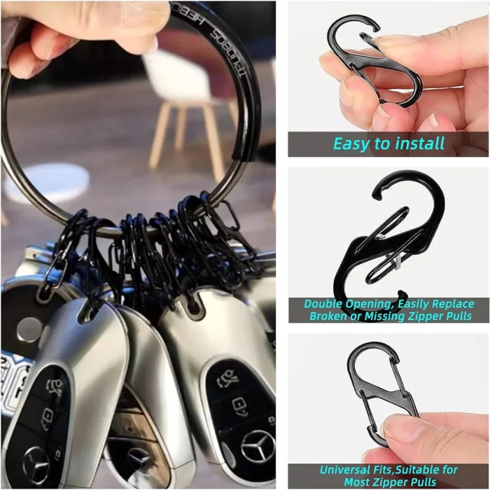 10pcs S Type Carabiner Zipper Clip Anti Theft Keep Zipper Closed Mini Keychain Hook Outdoor Camping 4.webp