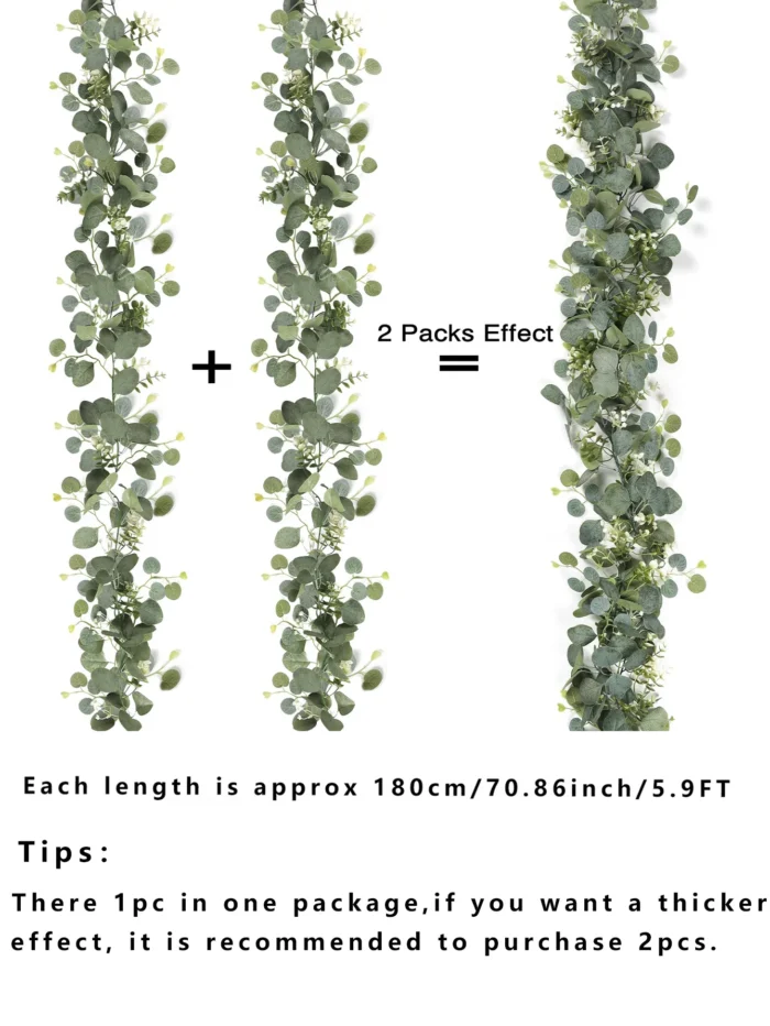 1pc Artificial Eucalyptus Leaves Greenery Garland Faux Plant Spring Vines With White Flowers Berries For Wedding 4