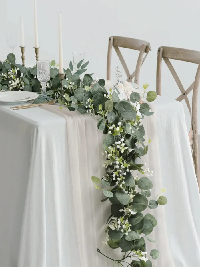 1pc Artificial Eucalyptus Leaves Greenery Garland Faux Plant Spring Vines With White Flowers Berries For Wedding