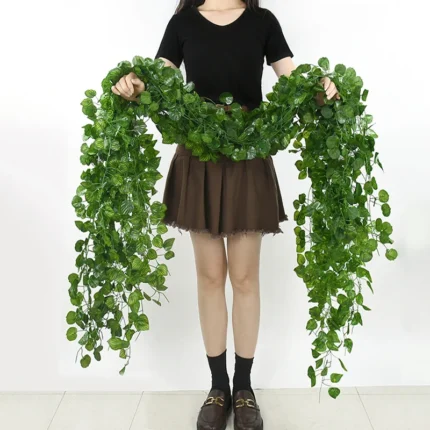 2 1m Artificial Plant Green Ivy Leaf Garland Silk Wall Hanging Vine Home Garden Decoration Wedding 1