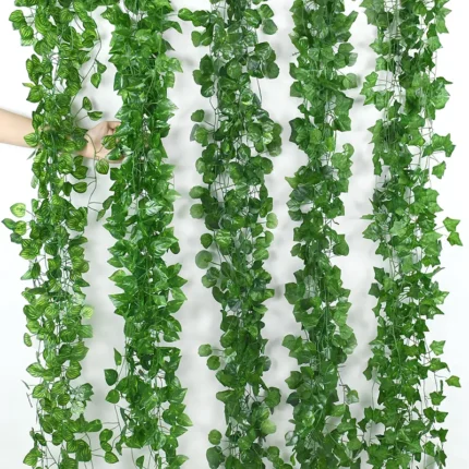 2 1m Artificial Plant Green Ivy Leaf Garland Silk Wall Hanging Vine Home Garden Decoration Wedding